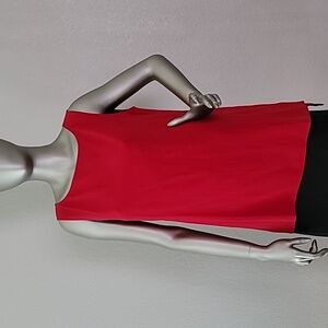 Eileen Fisher Scarlet Silk Georgette Crepe Bateau Neck Long Shell Top